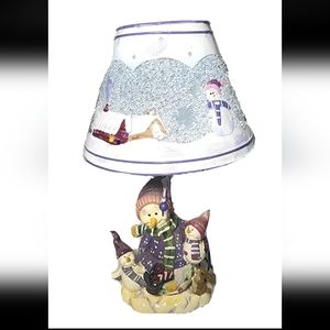Vintage Snowman Family Candle Lamp  Home Interiors  Tea Light Holiday Decor EUC